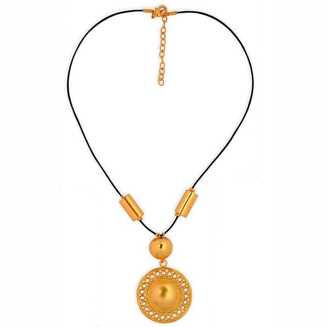 Collar Cuero Negro y Dije Mediano Pectoral de Círculos Muisca - imagen 1