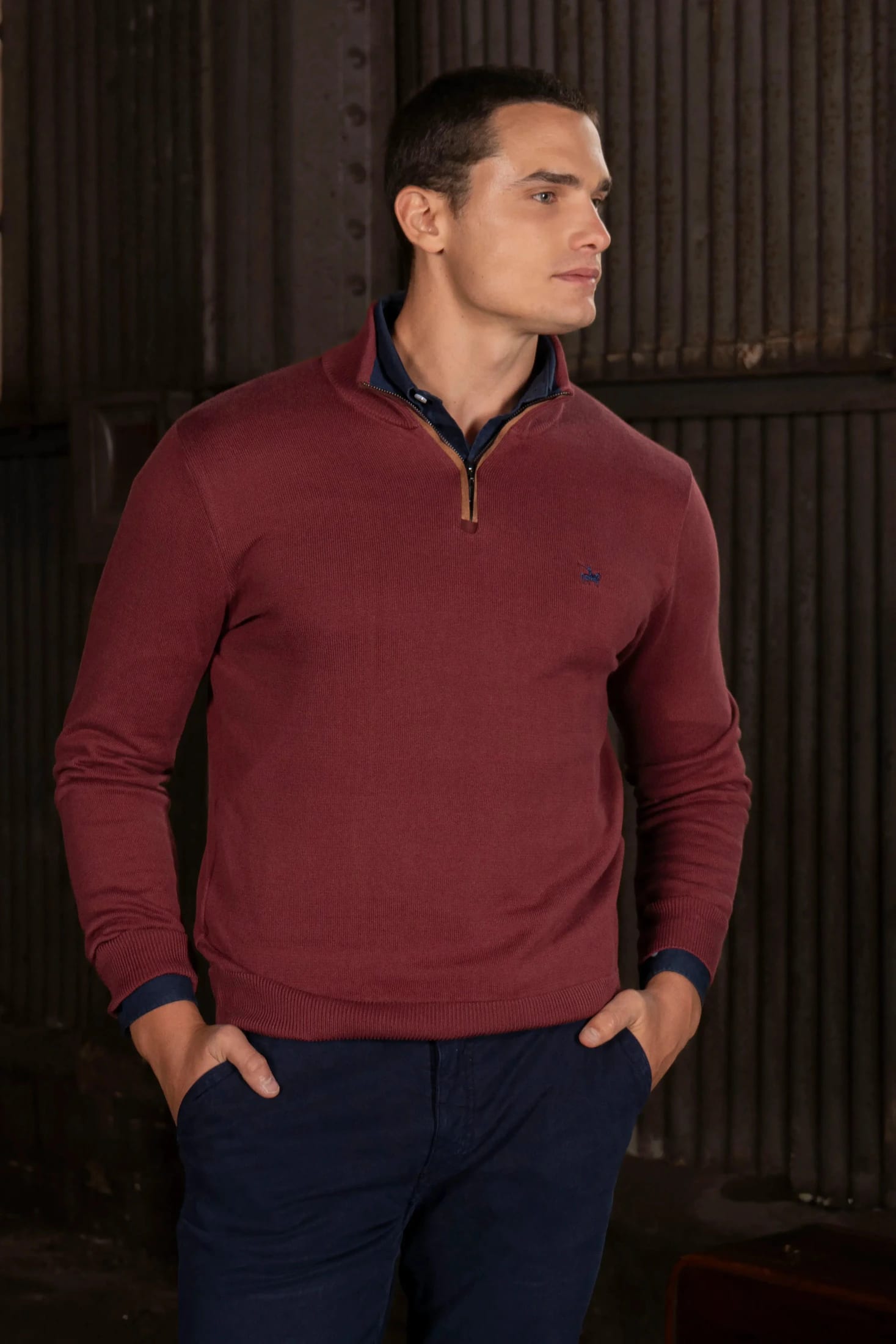 Suéter Halfzip Legacy Hombre Vinotinto - imagen 1
