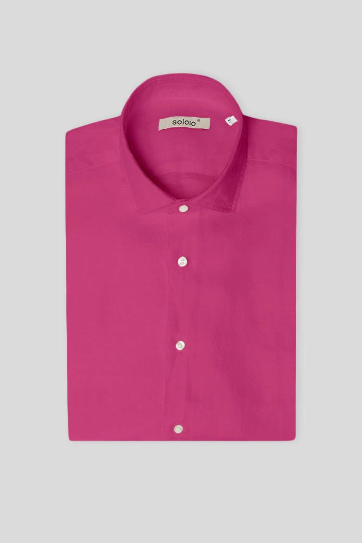 Men's linen shirt fuchsia purple - imagen 3