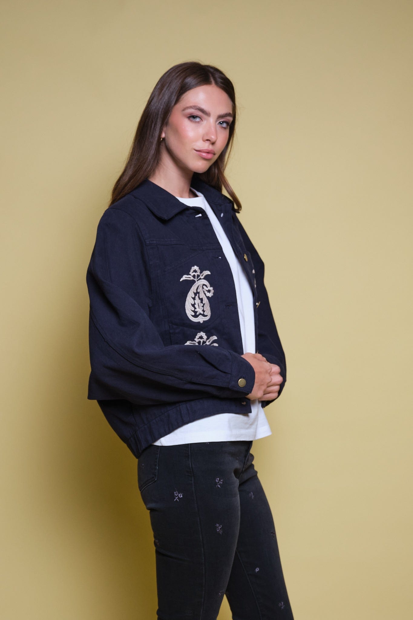 CHAQUETA DRIL AZUL OSCURO BORDADO PAISLEY - imagen 4