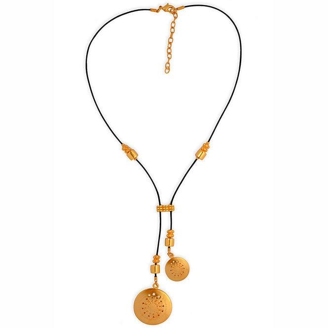 Collar Cuero Negro Corbata dos Dijes Pequeños Pectoral Muisca - imagen 1