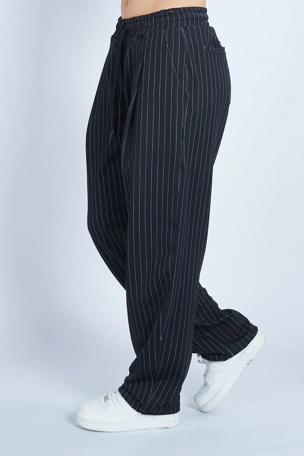 Pantalón jogger balloon raya tiza con prenses Negro - imagen 4