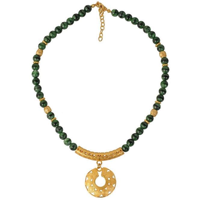 Collar Cristal Checo Verde 8mm, Dije Mediano Nariguera de Círculos Quimbaya - imagen 1