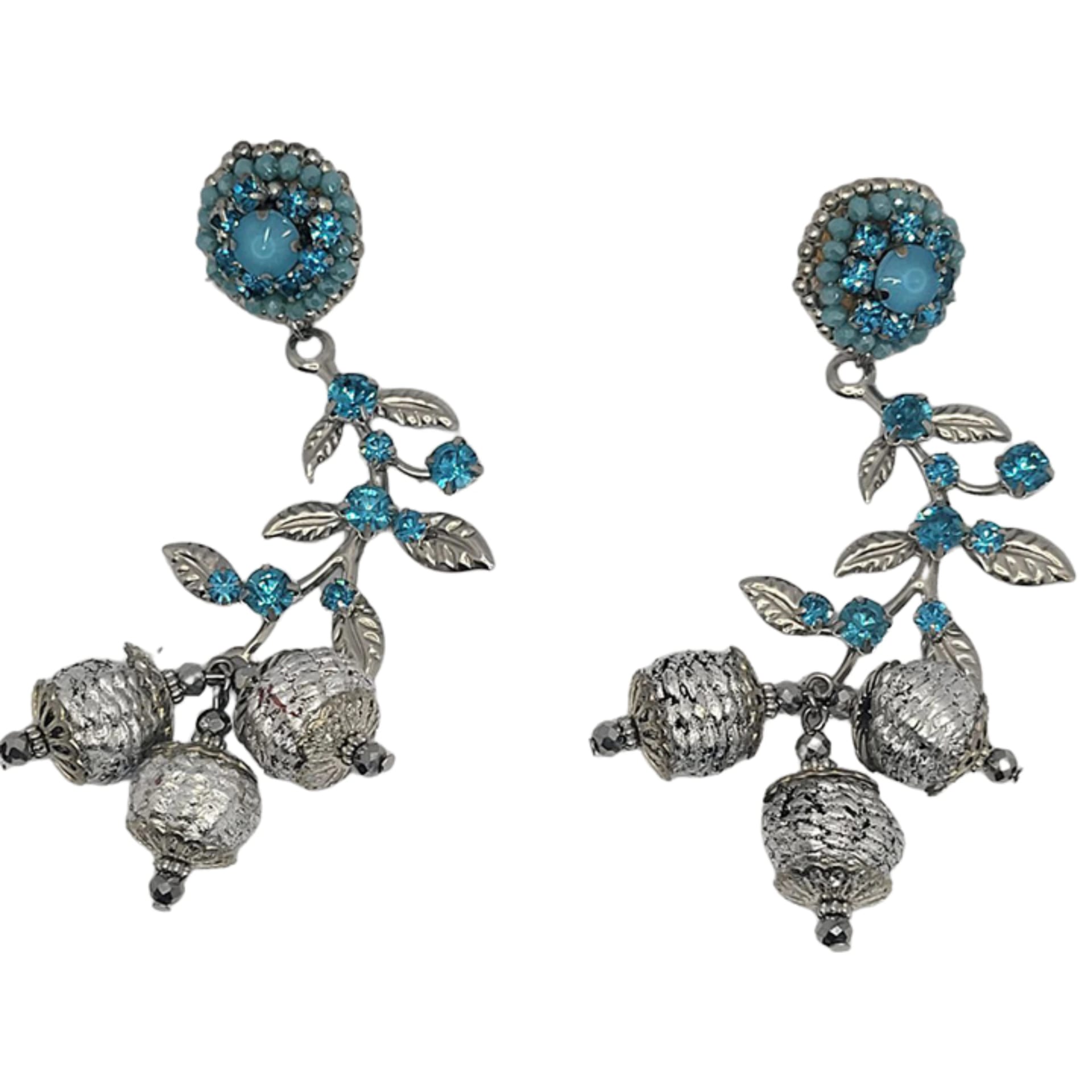 Flower with Leaf Turquoise Earrings - imagen 1