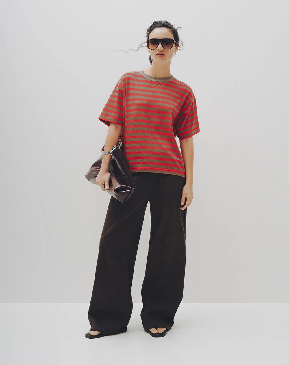 Pantalón wide leg tiro medio drill algodón chocolate mujer - imagen 6