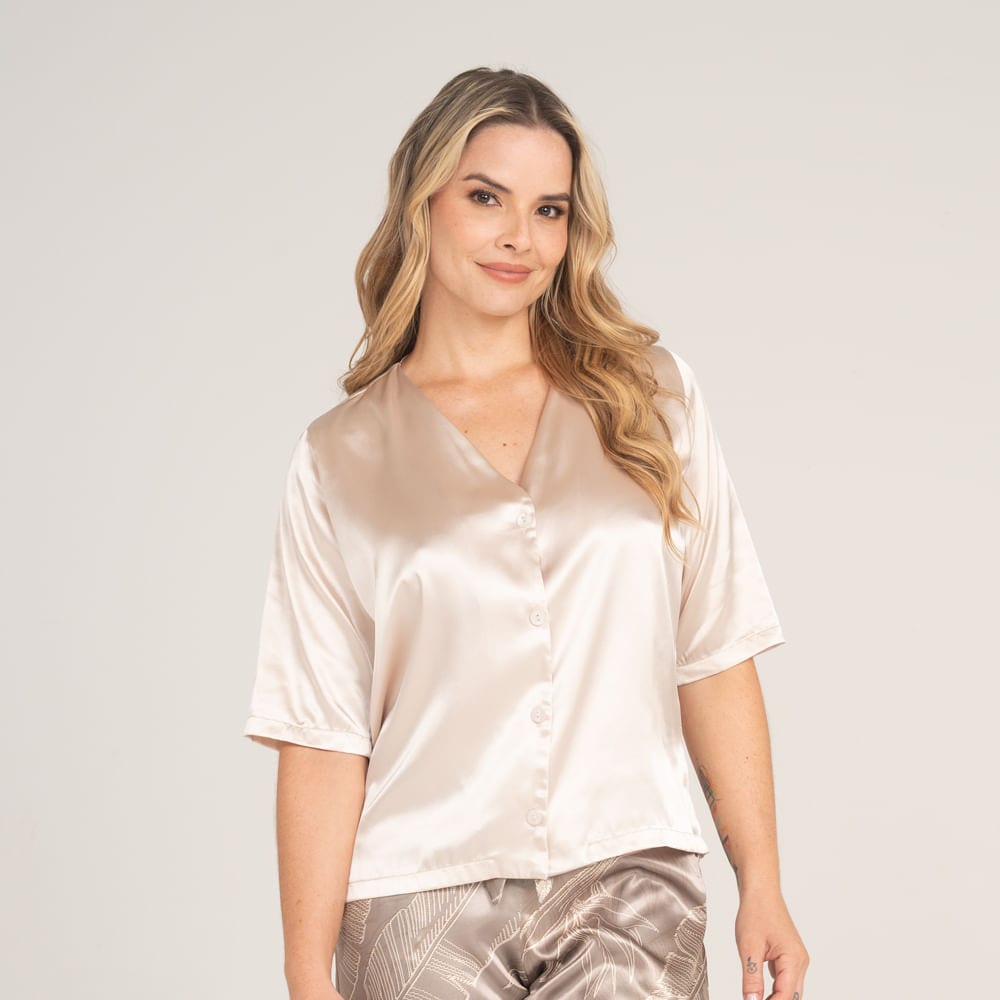 Camisa Satín Unicolor Nácar - imagen 1