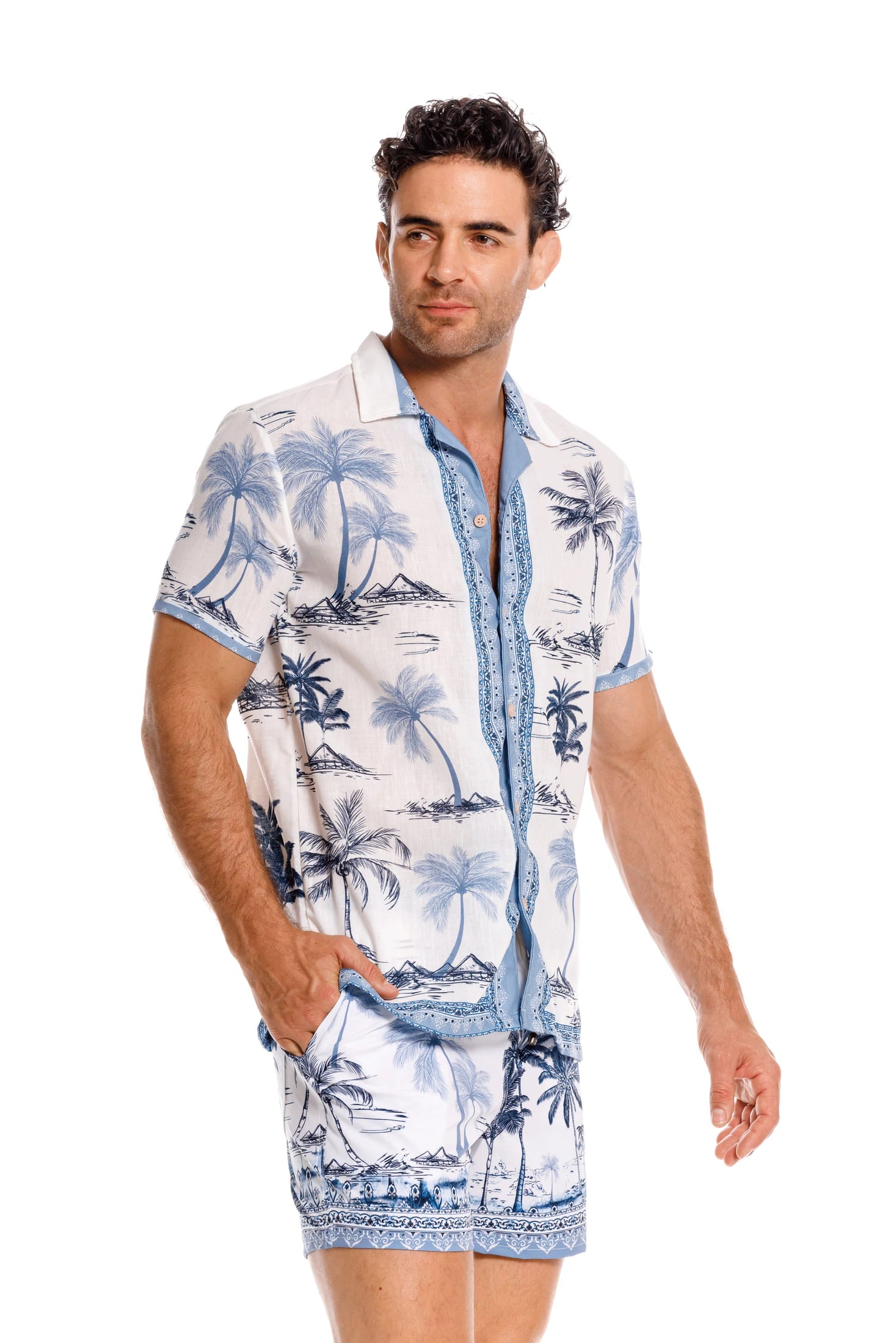 Camisa Playera Palmeras Azul - imagen 1