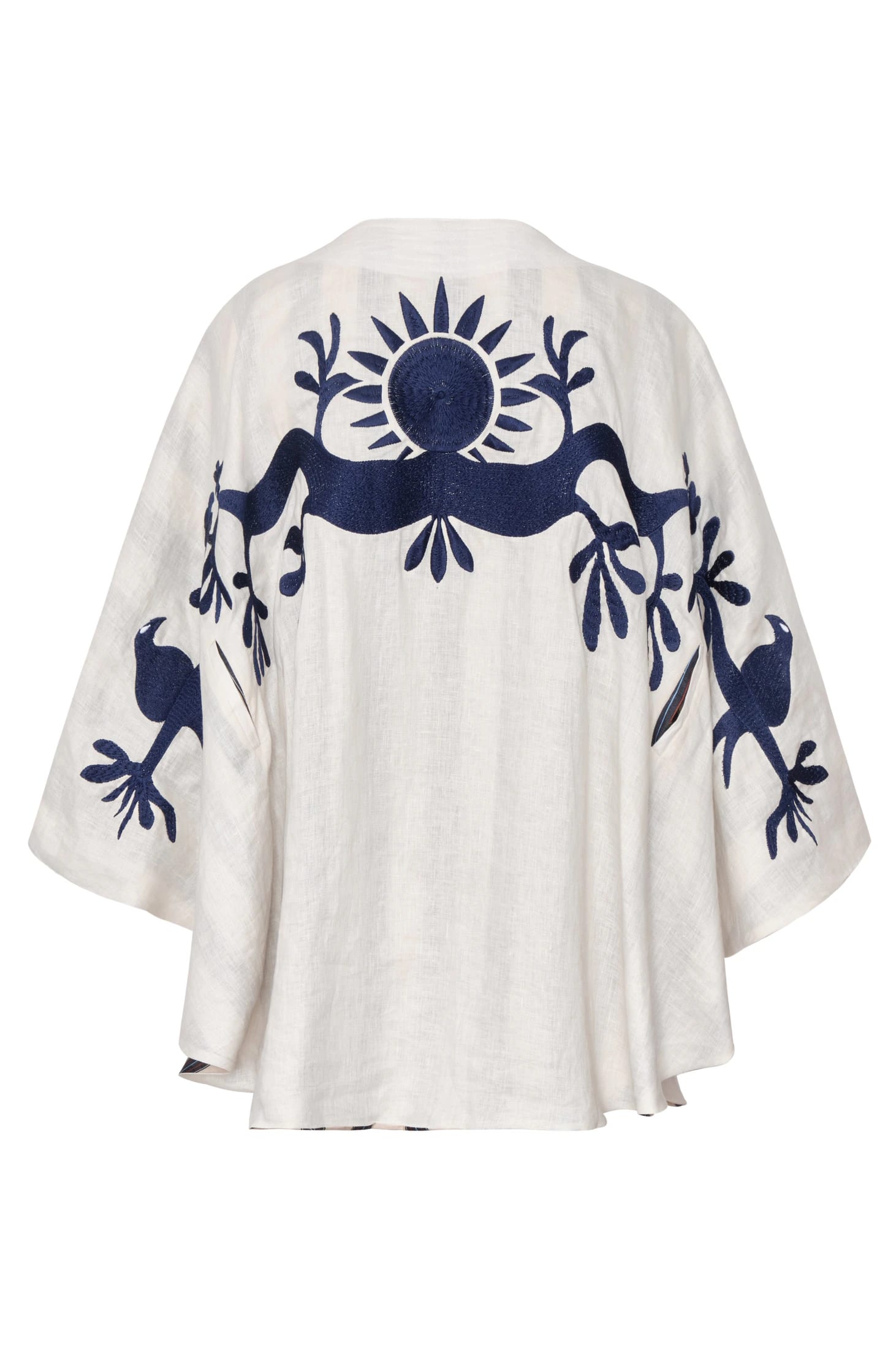 Cavalo Embroidered Linen Poncho / Ivory and Navy - imagen 4