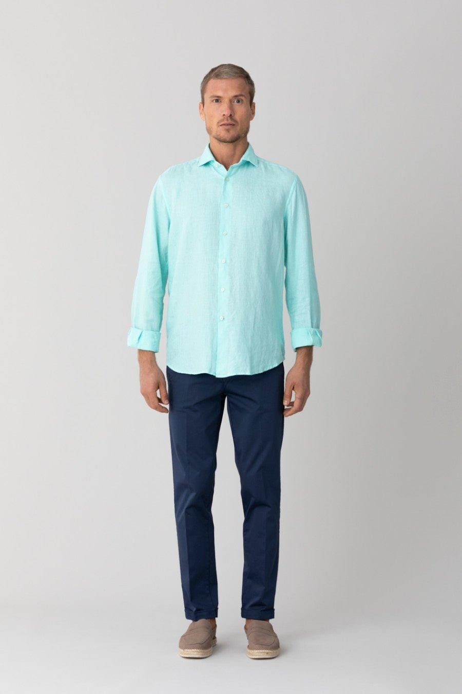 Men's linen shirt aqua - imagen 3