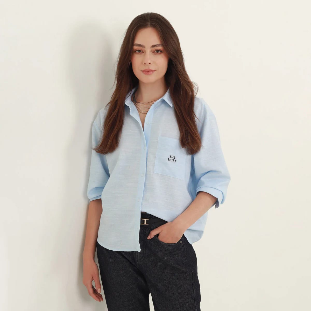 Blusa abierta cuello camisero manga 3/4 con estampado - imagen 3