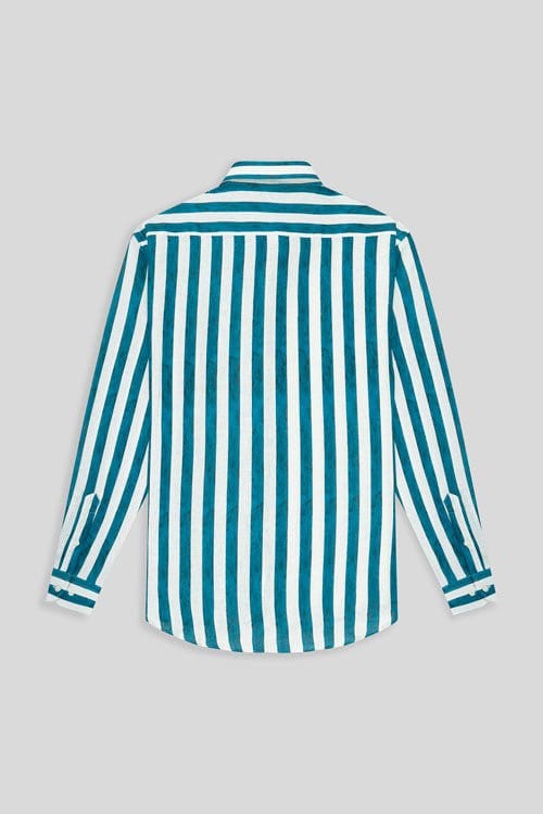 Men's linen shirt jeans faded striped - imagen 2