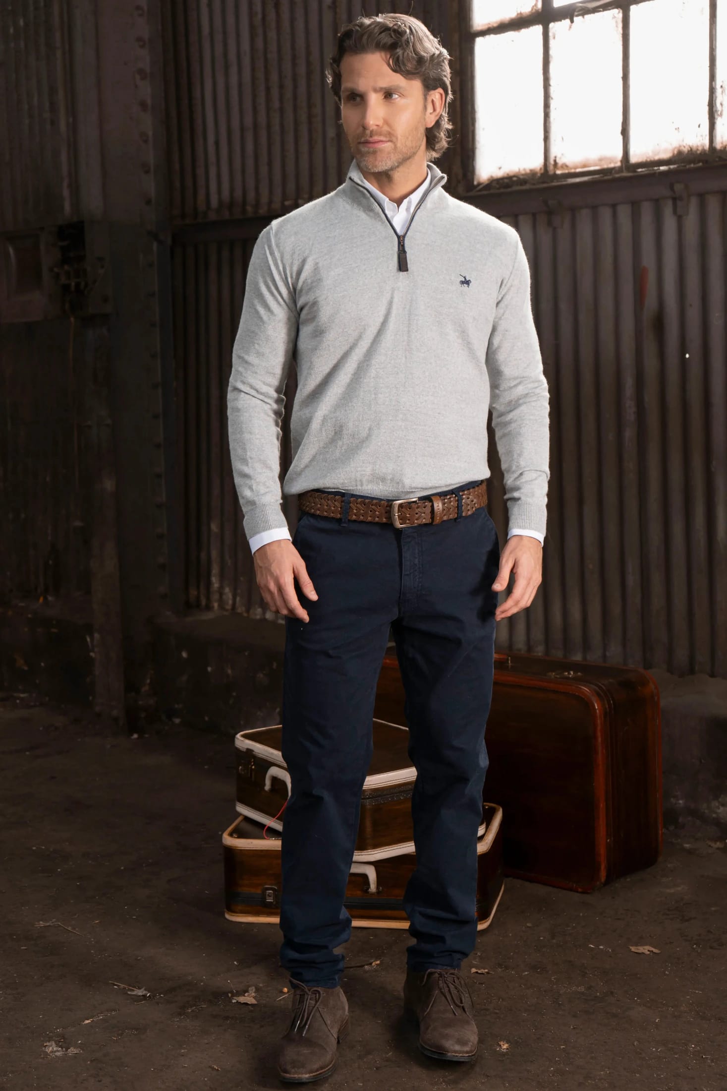 Suéter Halfzip Merino Hombre Gris Claro - imagen 3