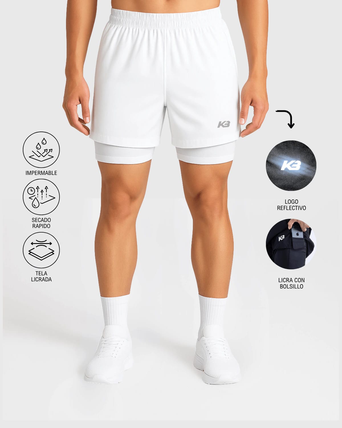 Pantaloneta Running Con Licra ┃KBMEN RF.343 - imagen 3
