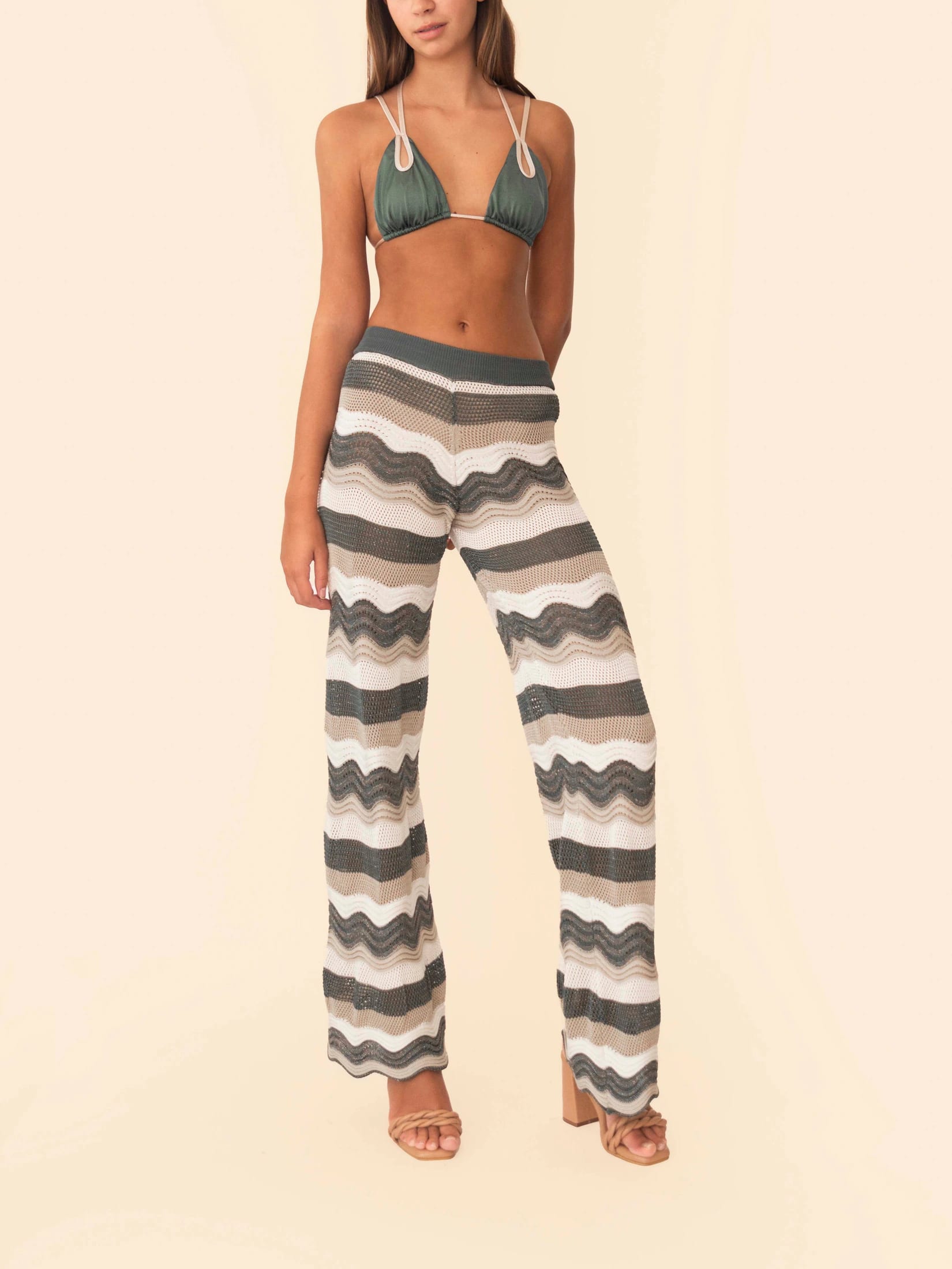 MARTINA PANT GREEN WITH BEIGE STRIPES - imagen 3