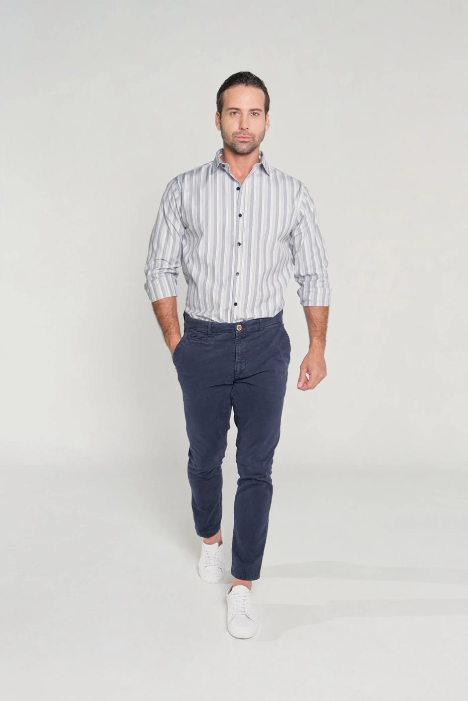 Camisa Slim Algodón Raya Gris - imagen 2