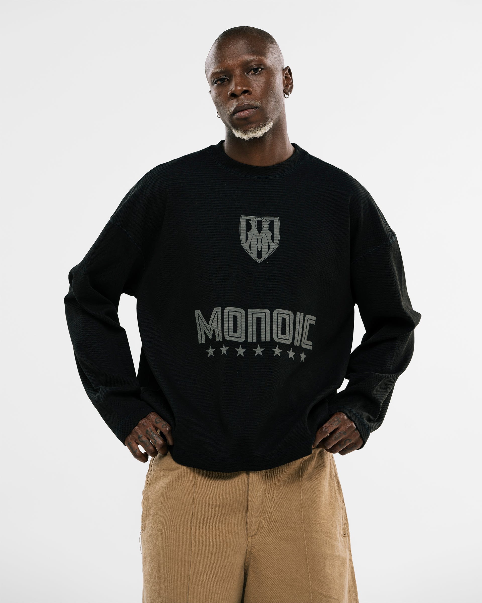 Camiseta Oversized Shield Waffle Long Sleeve - Negro (Exclusive) - imagen 2