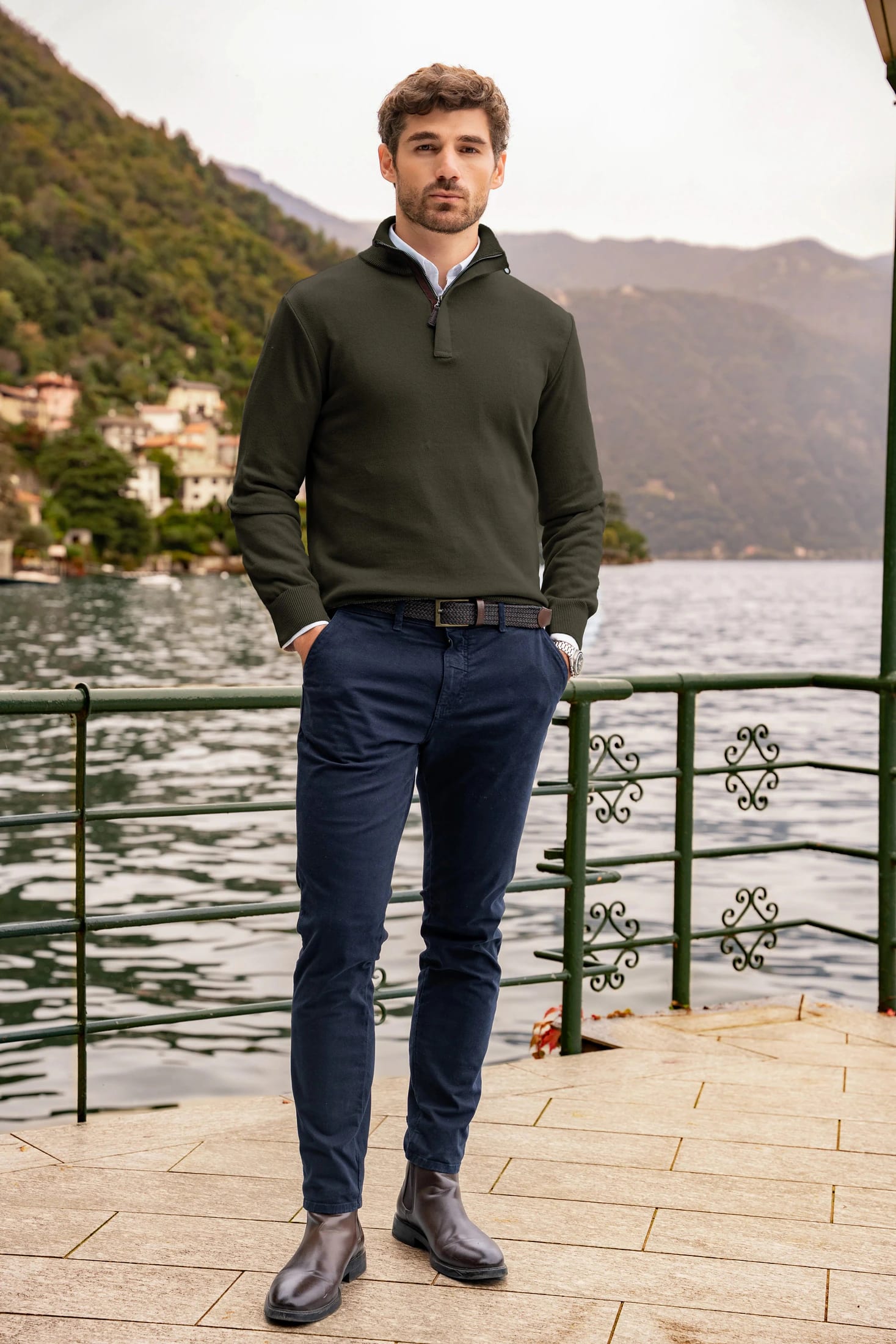 Suéter Halfzip Tesino Leggero Hombre Verde Militar - imagen 3