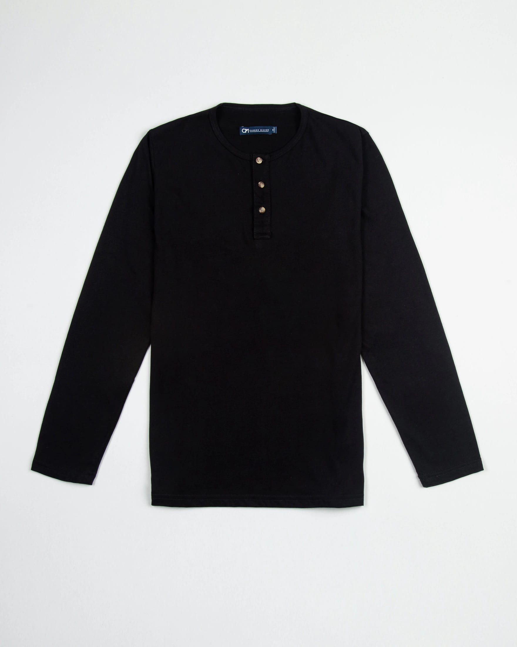 Camiseta Henley Manga Larga Algodón Negro - imagen 1