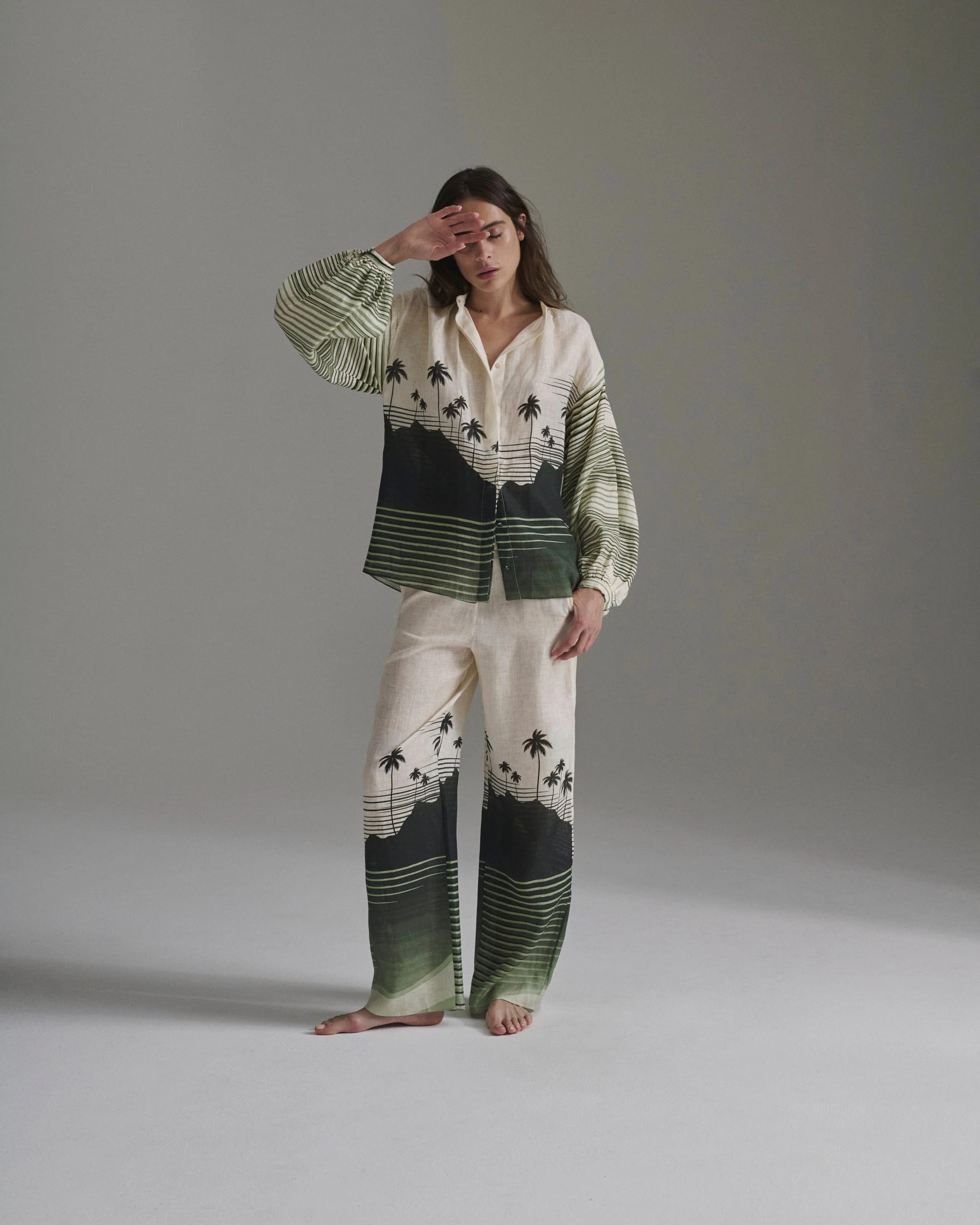 Don Simon Linen Shirt / Green Tropical Landscape - imagen 1