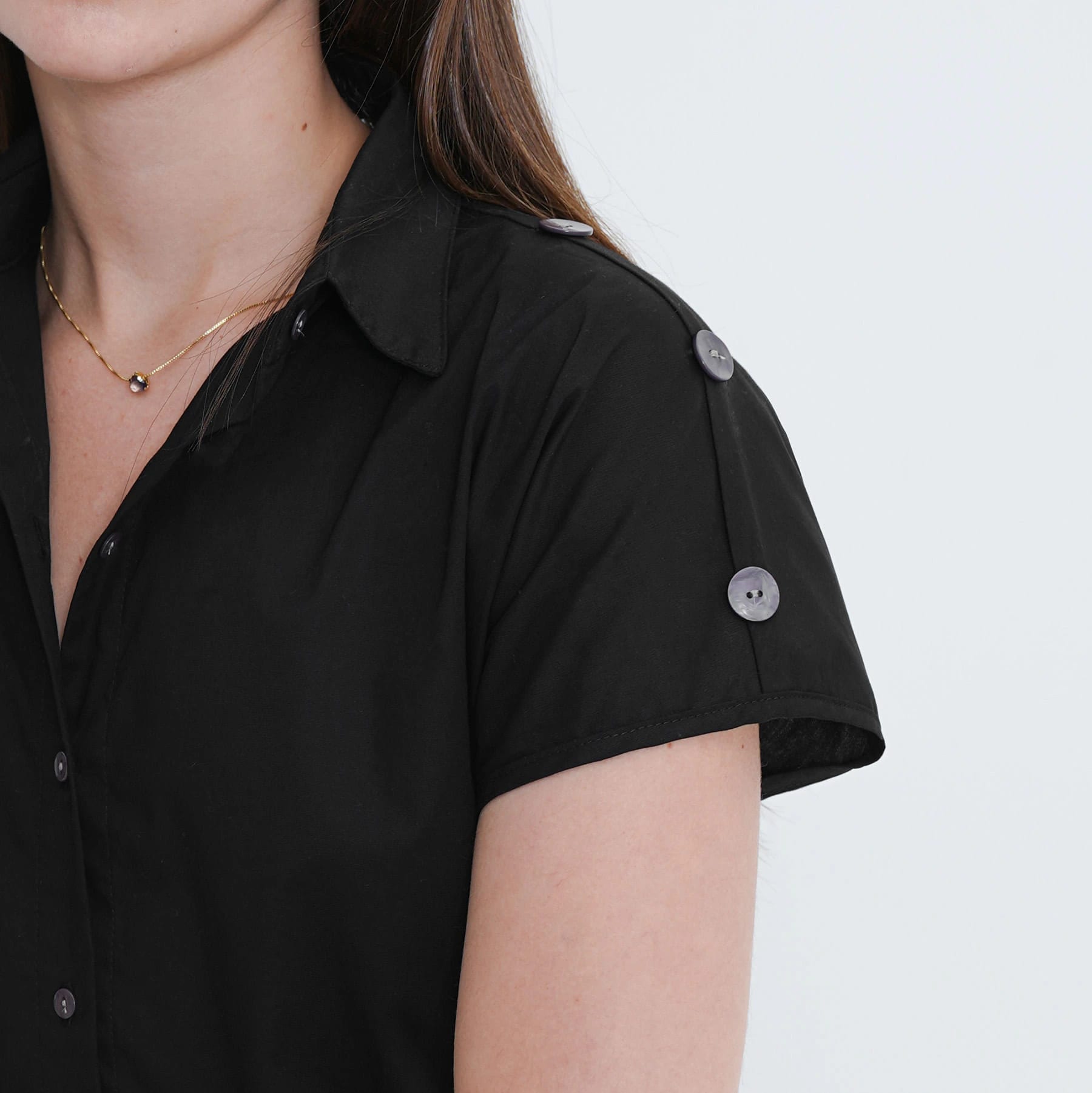 Vestido corto manga corta rodada cuello camisero con lazo - imagen 2