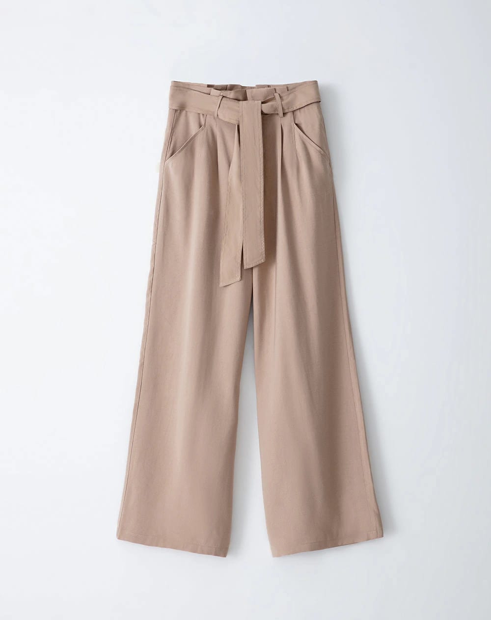 Pantalón palazzo tiro alto pliegues delanteros y cinturón caqui para mujer - imagen 1