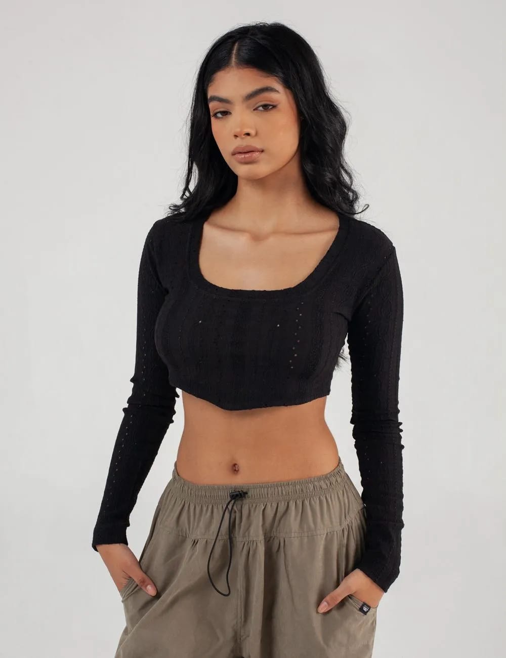 Crop Top manga larga Net negro Mujer - imagen 3