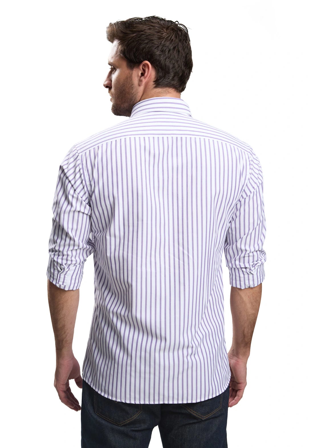 Camisa casual slim fit blanca a rayas lila - imagen 2