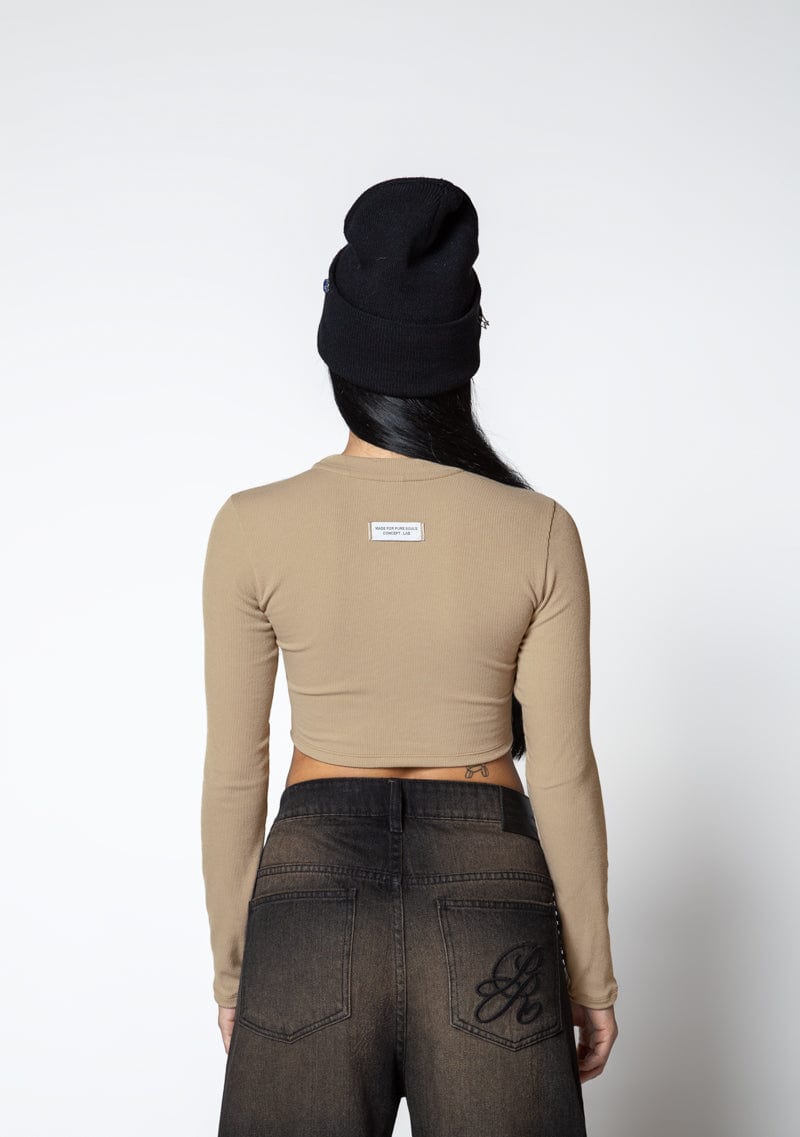 Dopamine brown Long sleeve crop top - imagen 3