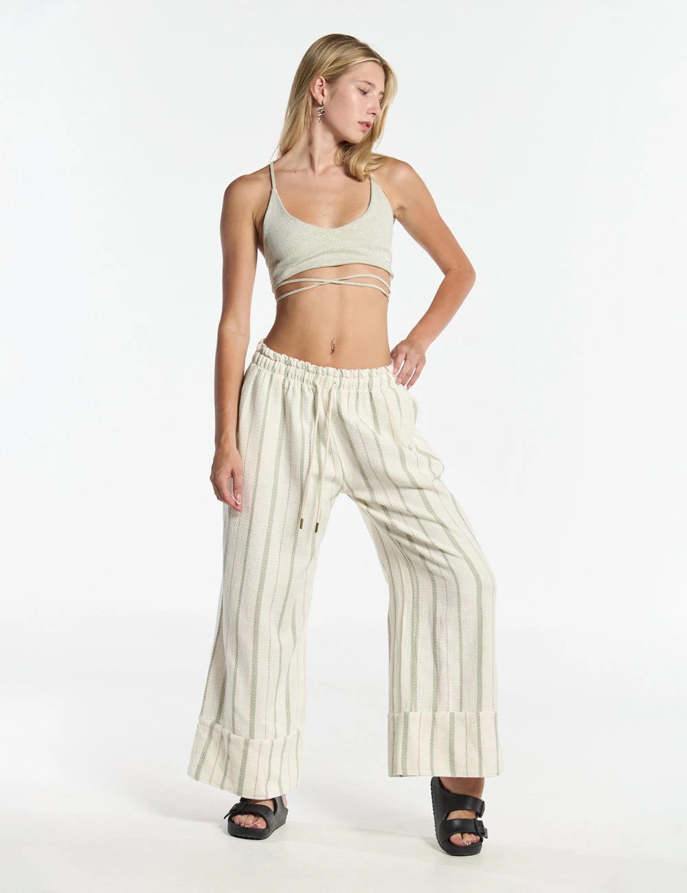 Pantalón Palazzo Raíz  crudo + verde Mujer - imagen 4