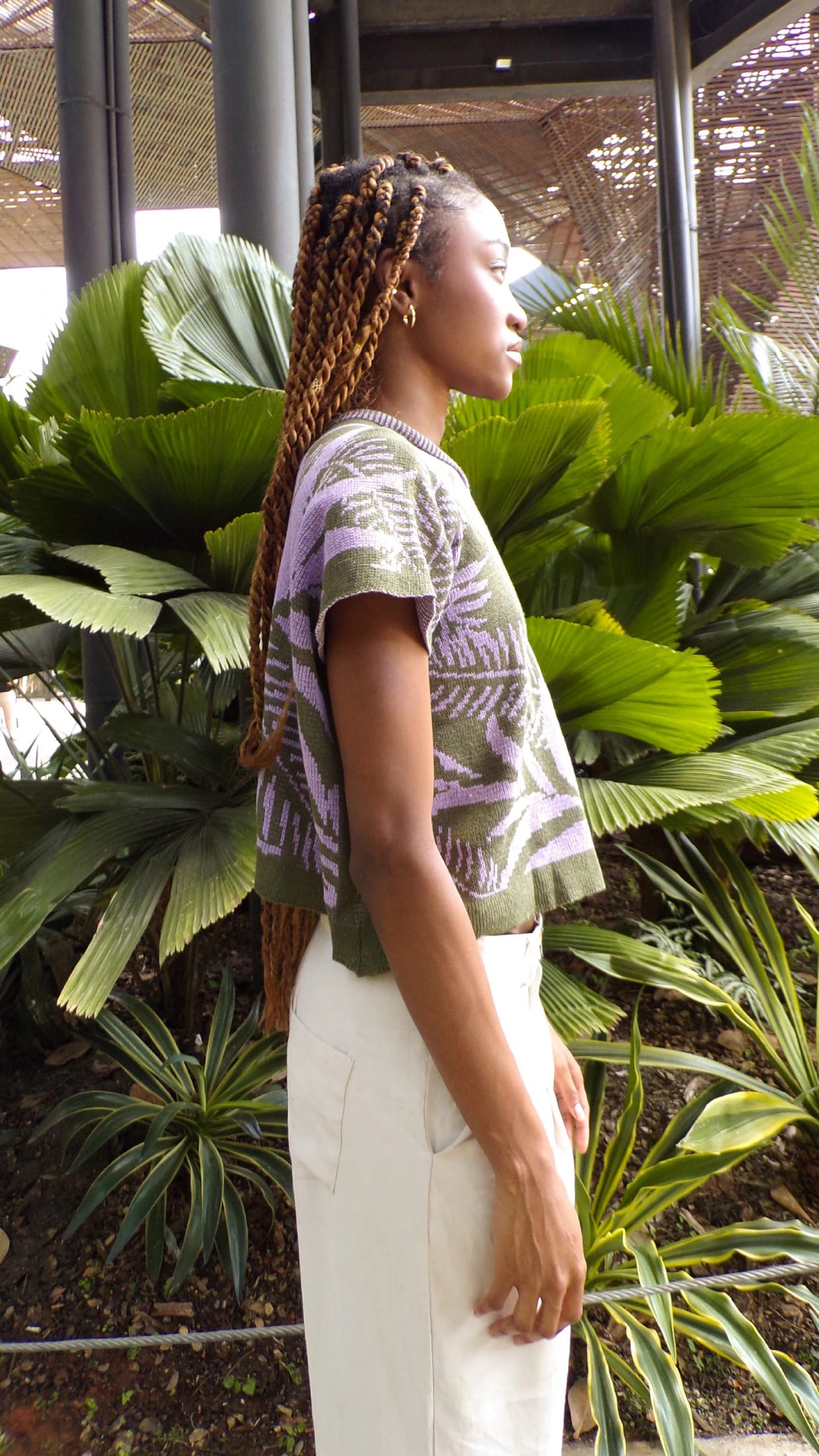 Blusa Palmas - verde militar y lila - imagen 3