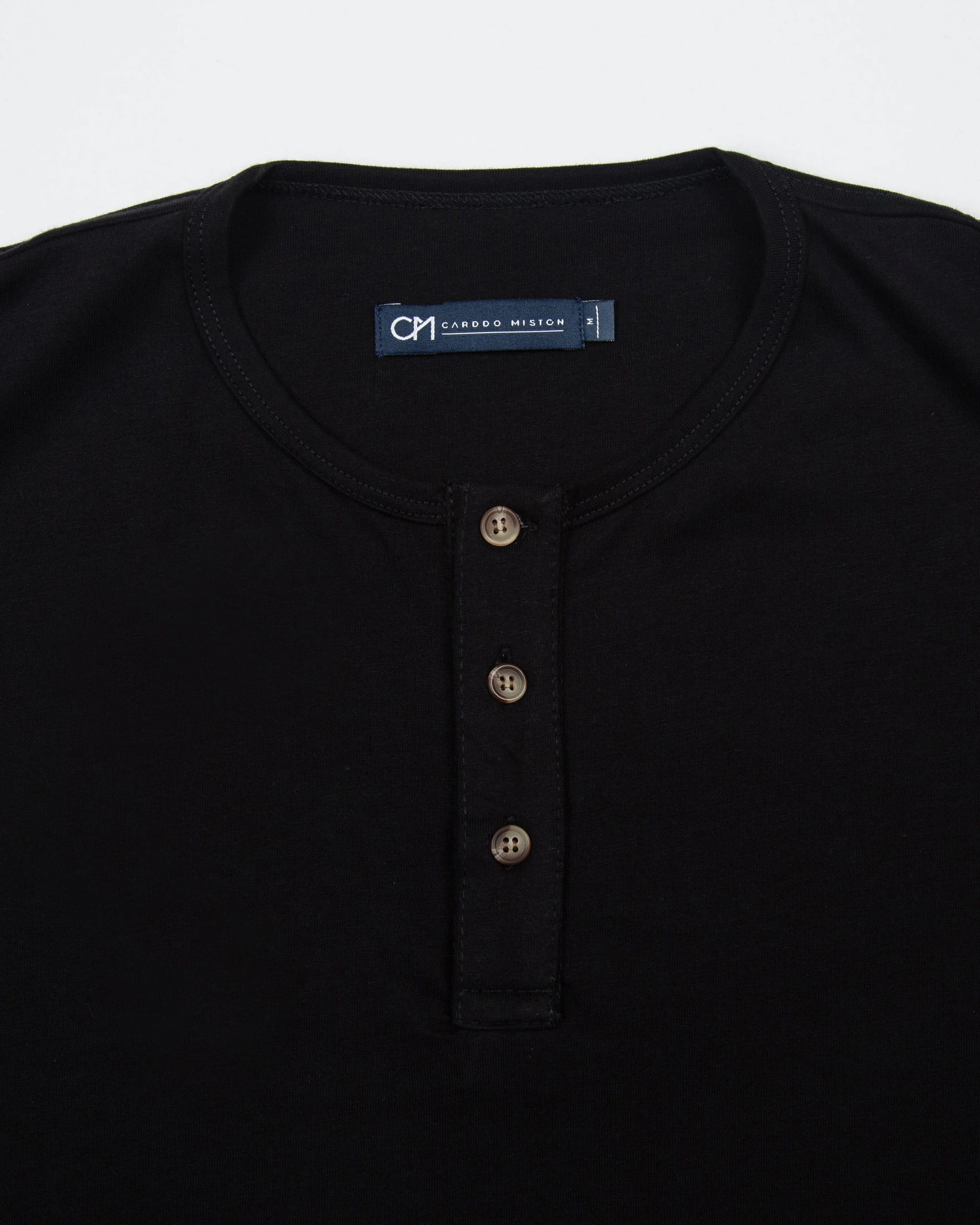 Camiseta Henley Manga Larga Algodón Negro - imagen 2