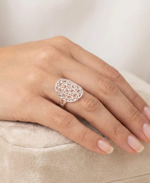 Anillo circulo en la mitad plata filigrana - imagen 2