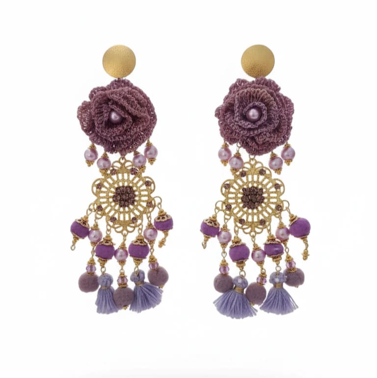 Purple Macrame Tassel Earrings - imagen 2