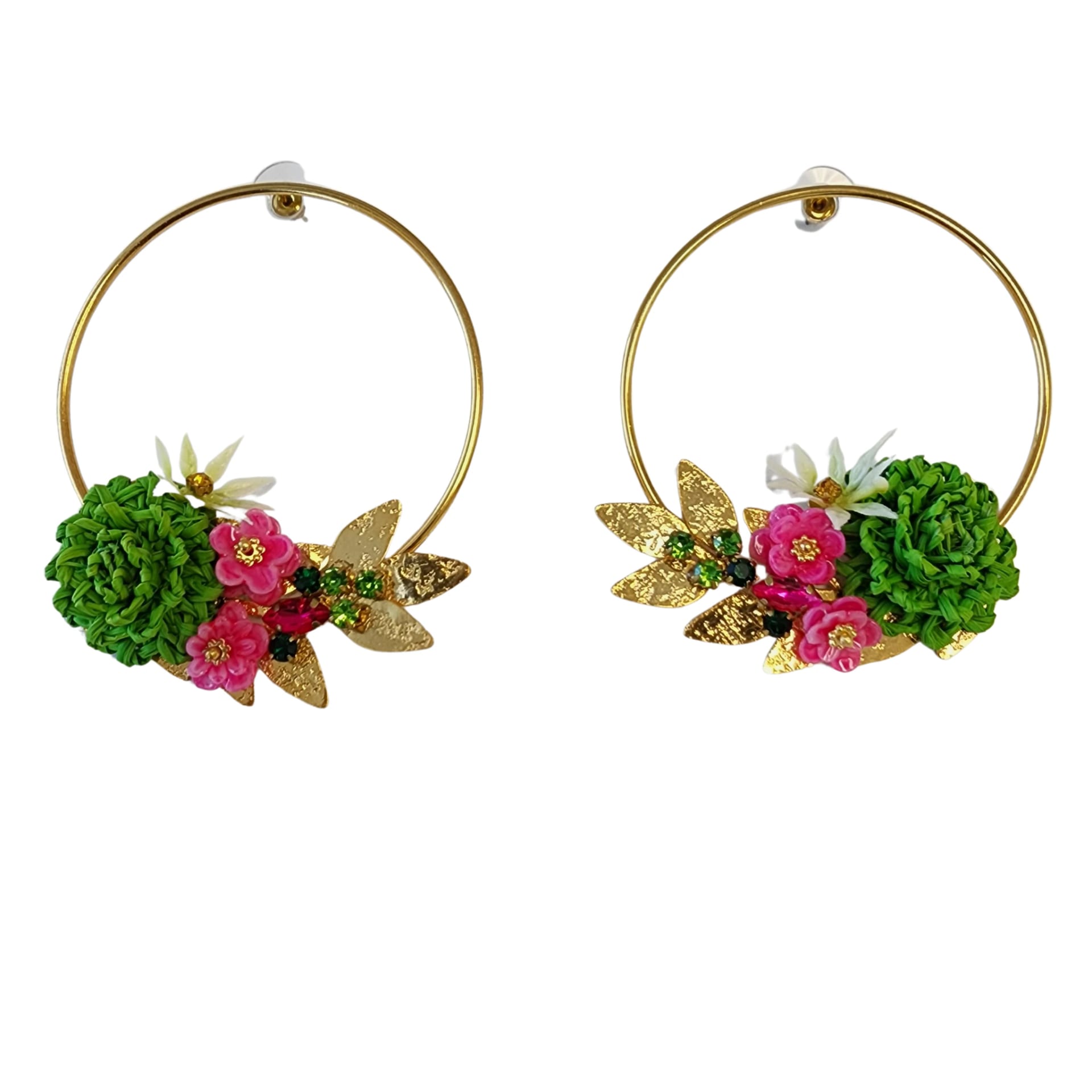 Gold Circle Flower Earrings - imagen 1