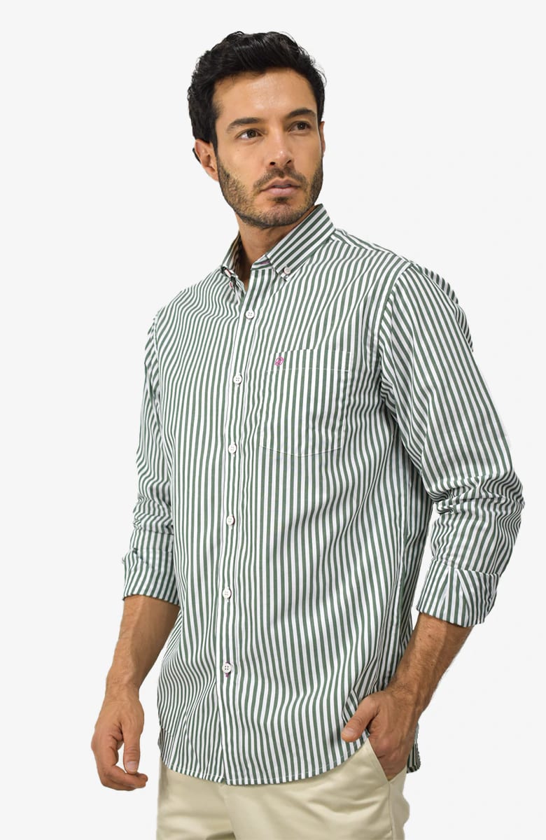 Camisa Manga larga a Rayas Verde para Hombre - imagen 1
