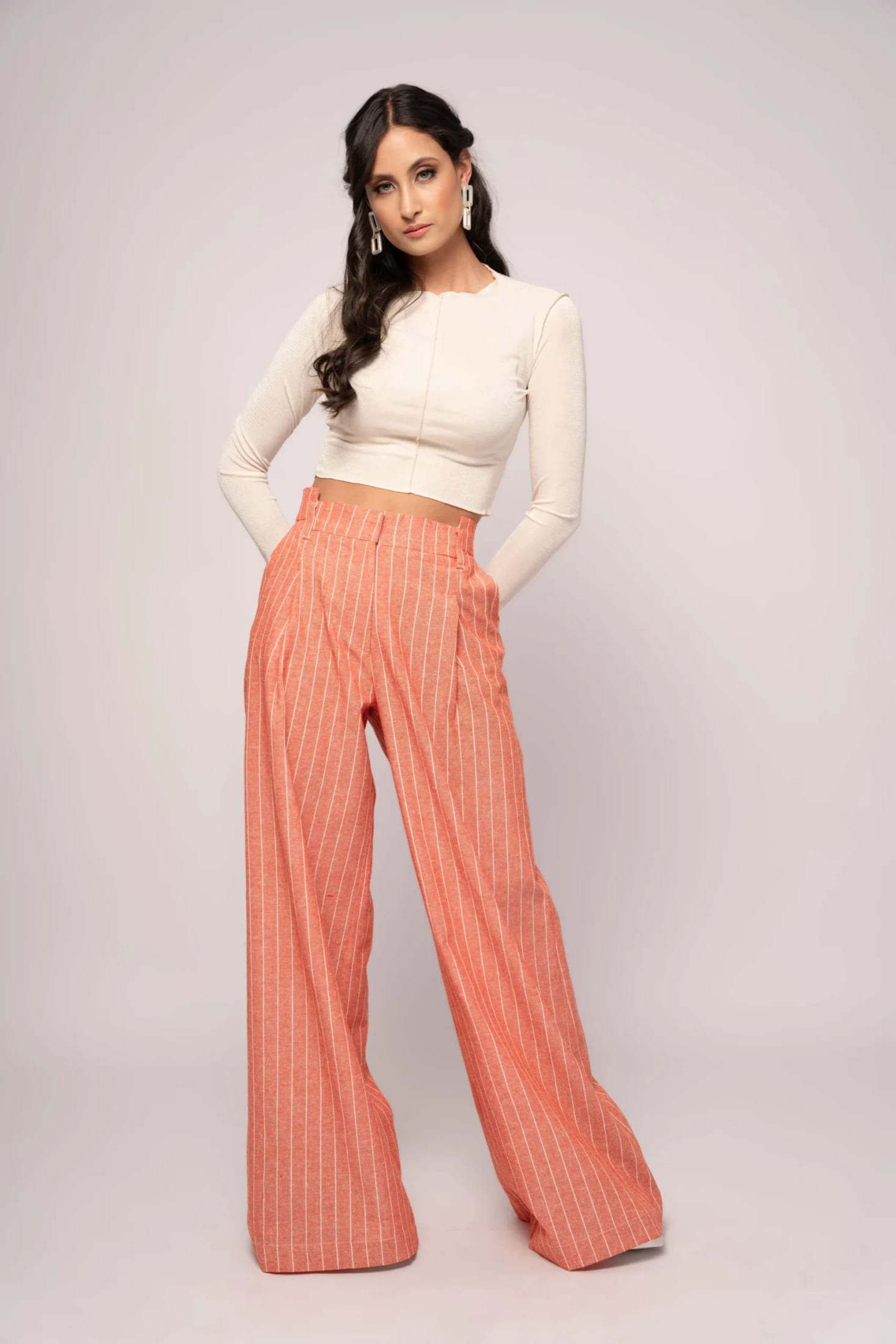 Pantalón descaderado, Raya Diplomática, Rojo Ladrillo - imagen 1