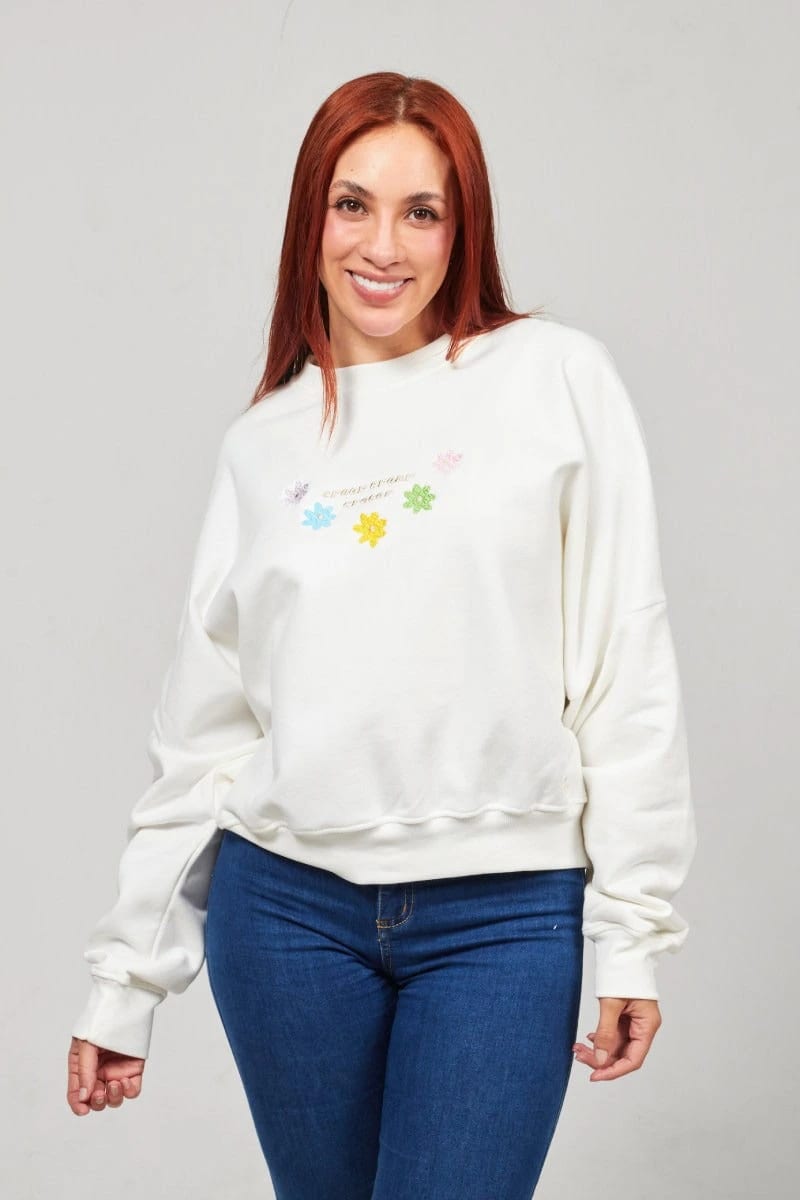 Buzo Crop Marfil Flowers - imagen 1