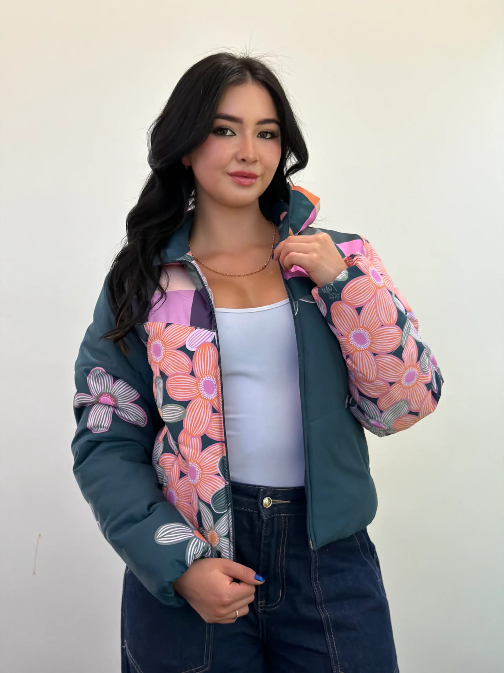 Puffer Jacket Verde Floral - imagen 1