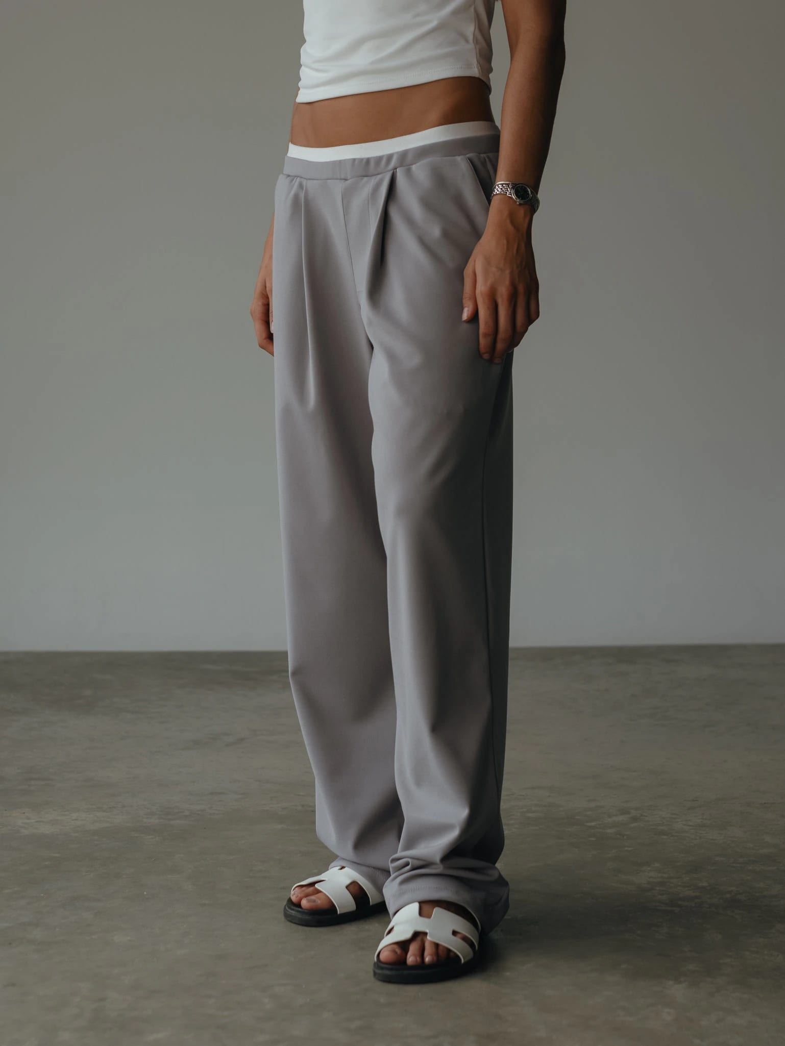 WIDE LEG BAND PANT - LIGHT GRAY - imagen 5