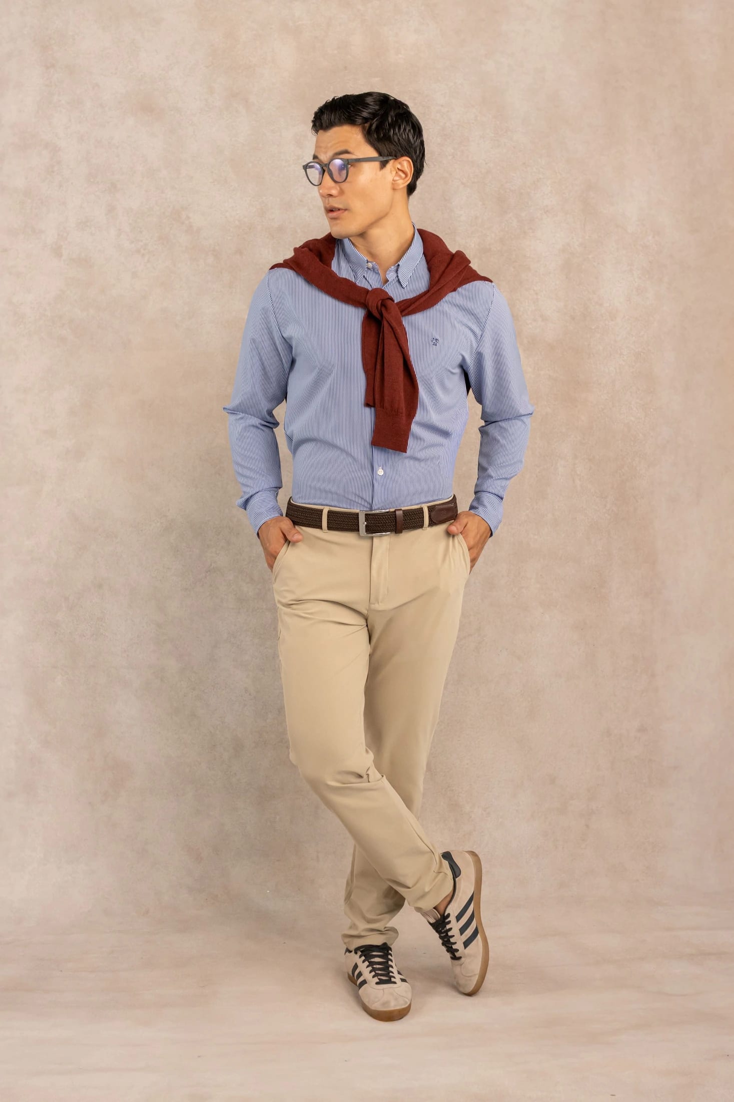 Camisa Performance Antiarrugas Rayas Azul Oscuro - imagen 3