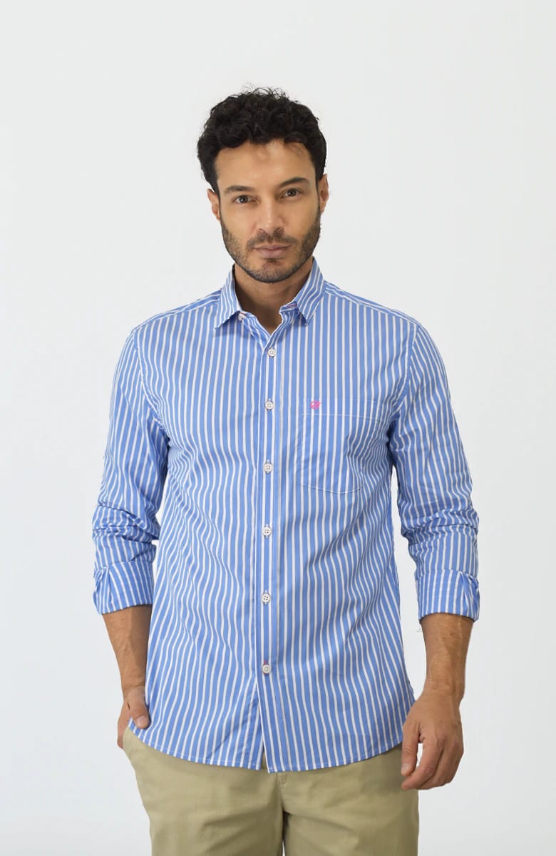 Camisa manga larga a Rayas Azul Para Hombre - imagen 1