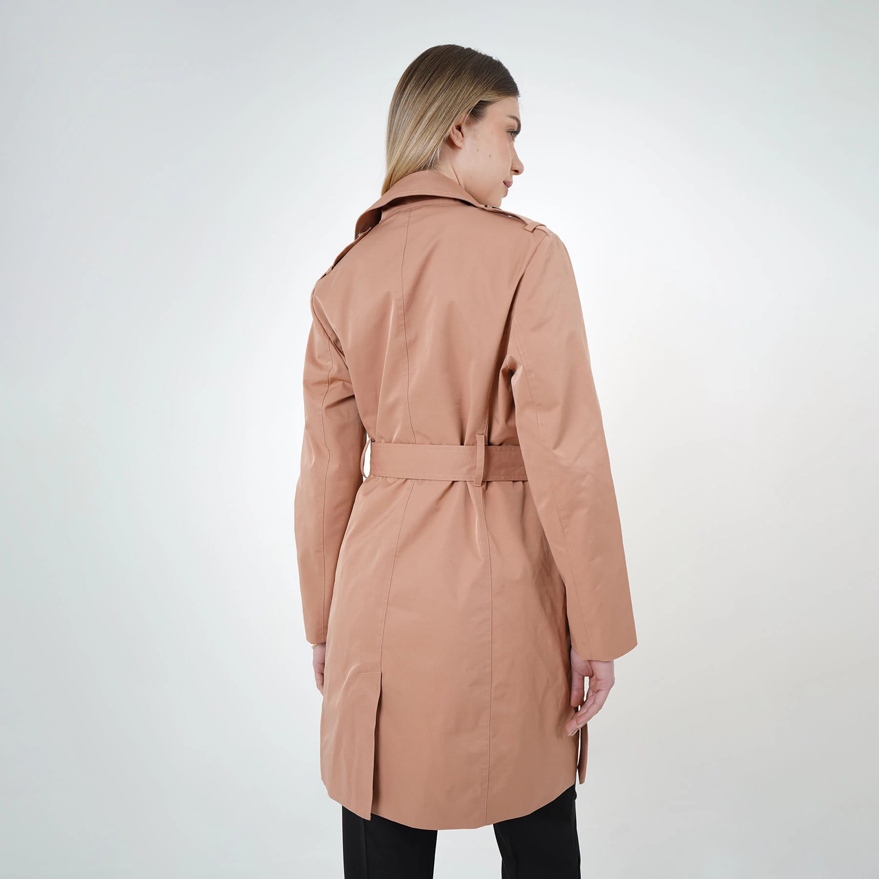 Chaqueta gabardina cruzada cuello alto con correa - imagen 3