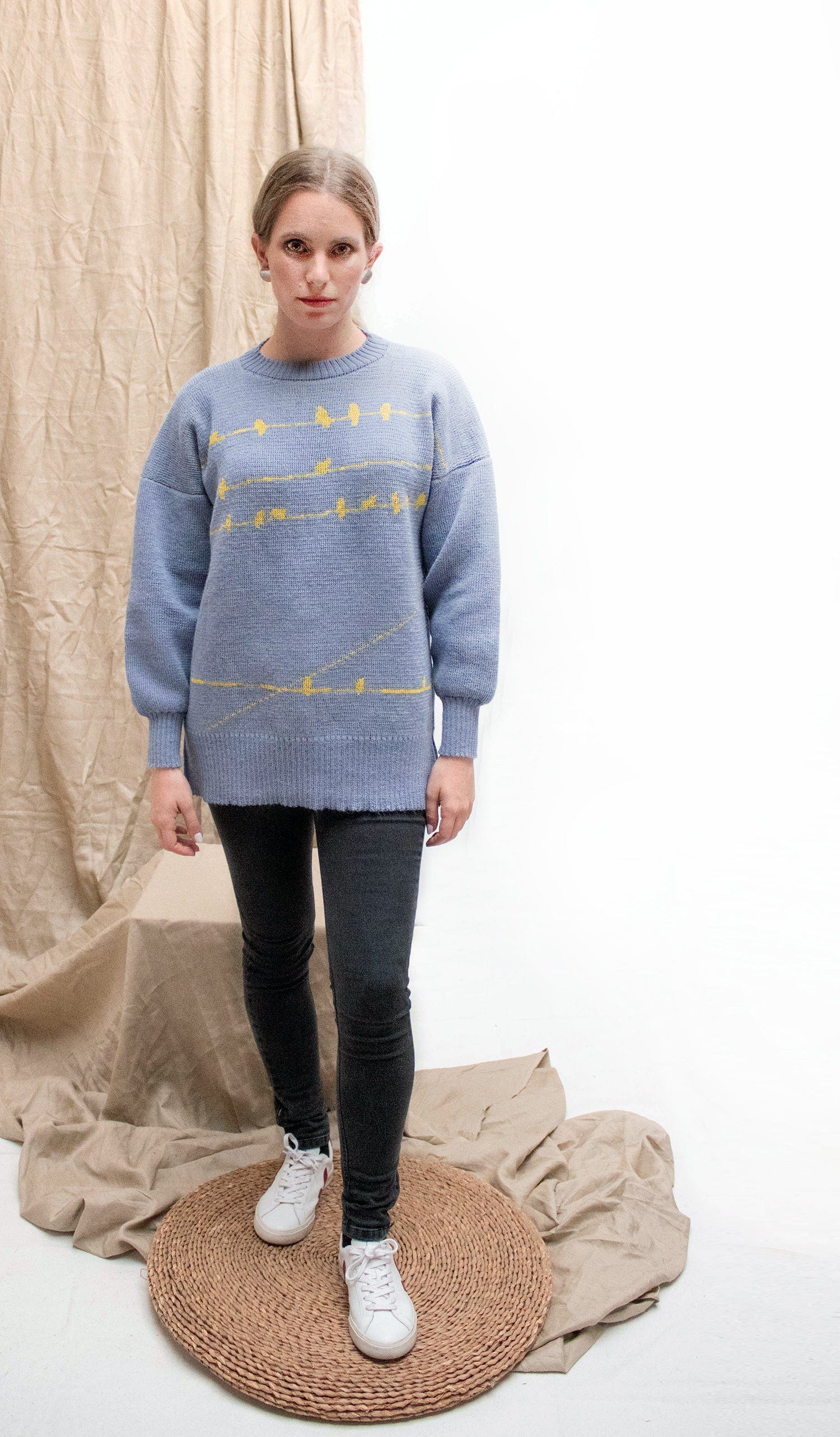 Suéter Pajaritos Alpaca - celeste y amarillo - imagen 4