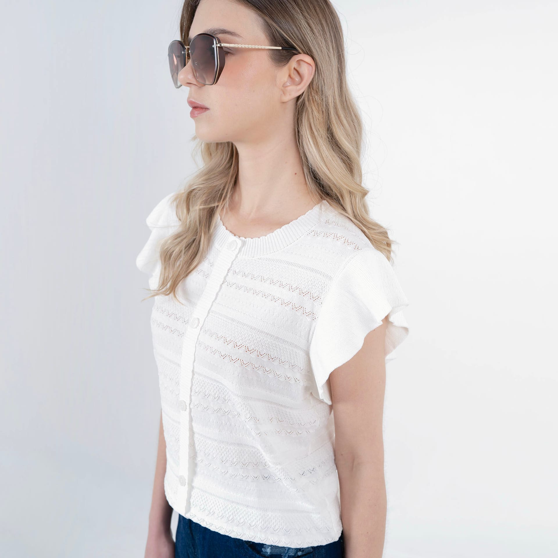 Sweater cuello redondo manga corta bolero con botones - imagen 4