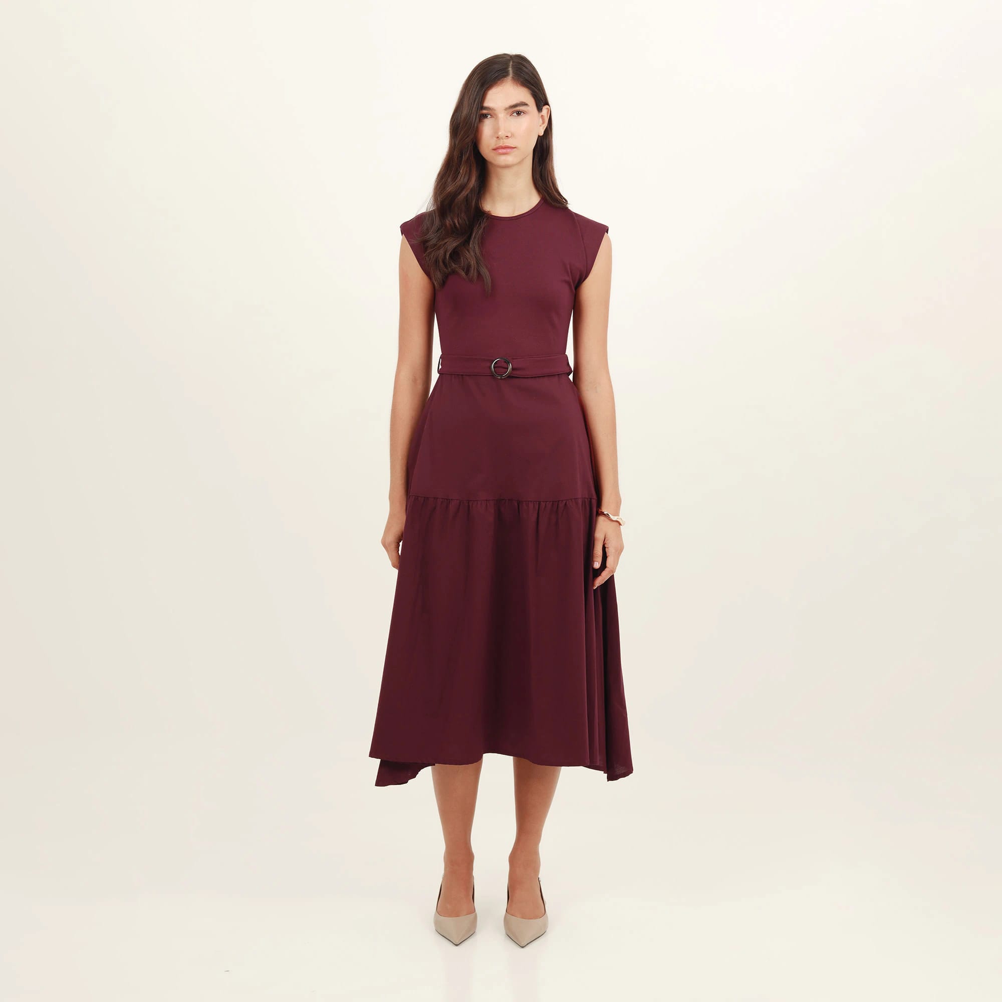 Vestido midi cuello redondo silueta en a - imagen 5
