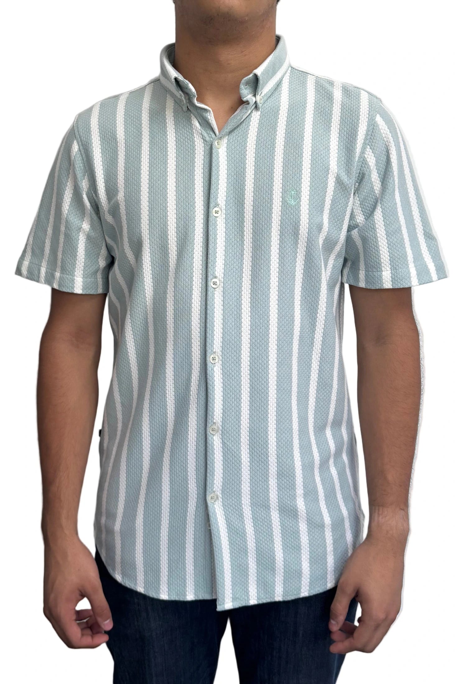 Camisa en texturas Verde Menta Rayas Blancas - imagen 1