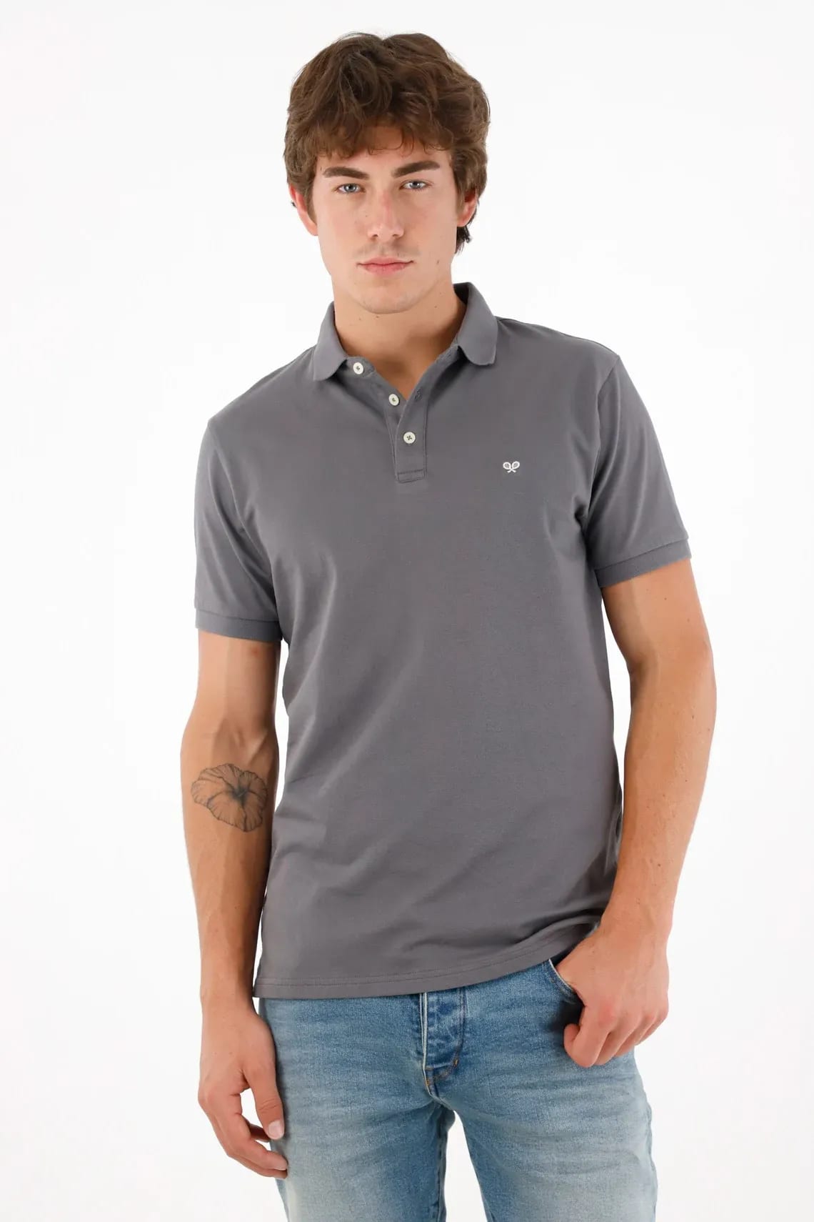 Polo con mini raqueta gris con acabado ligero para hombre - imagen 1