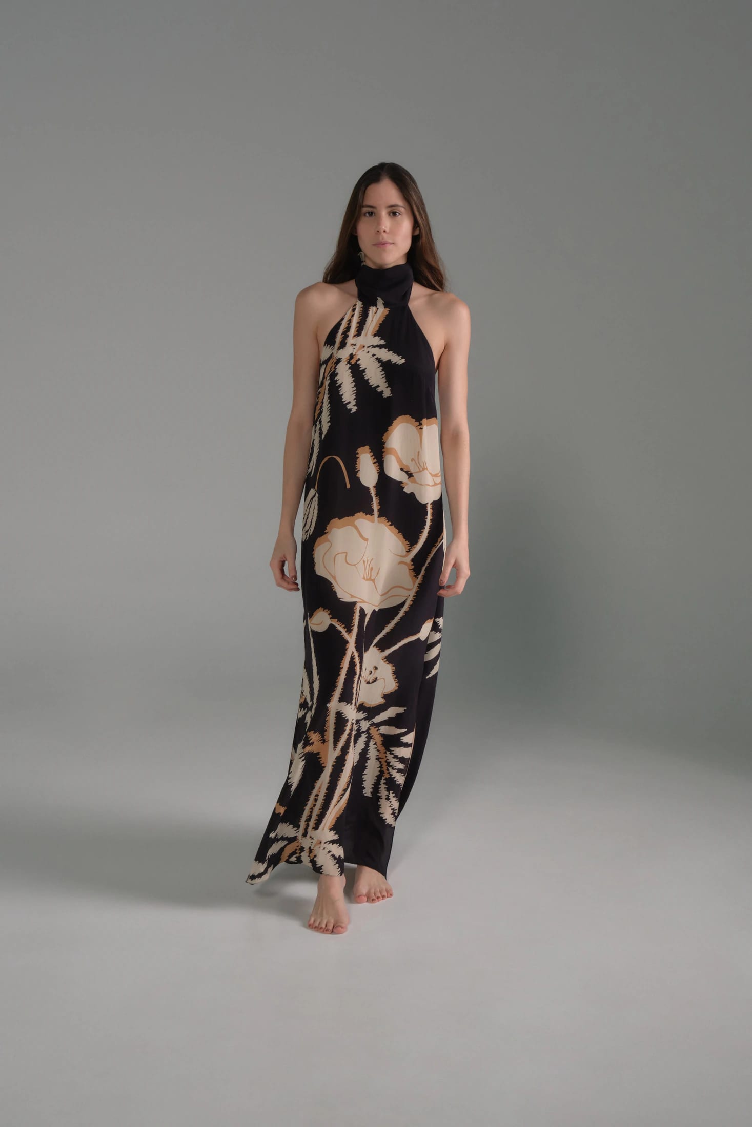 Costa Pacifica Crepe Chine Dress / Black - Beige Gladiolos - imagen 1