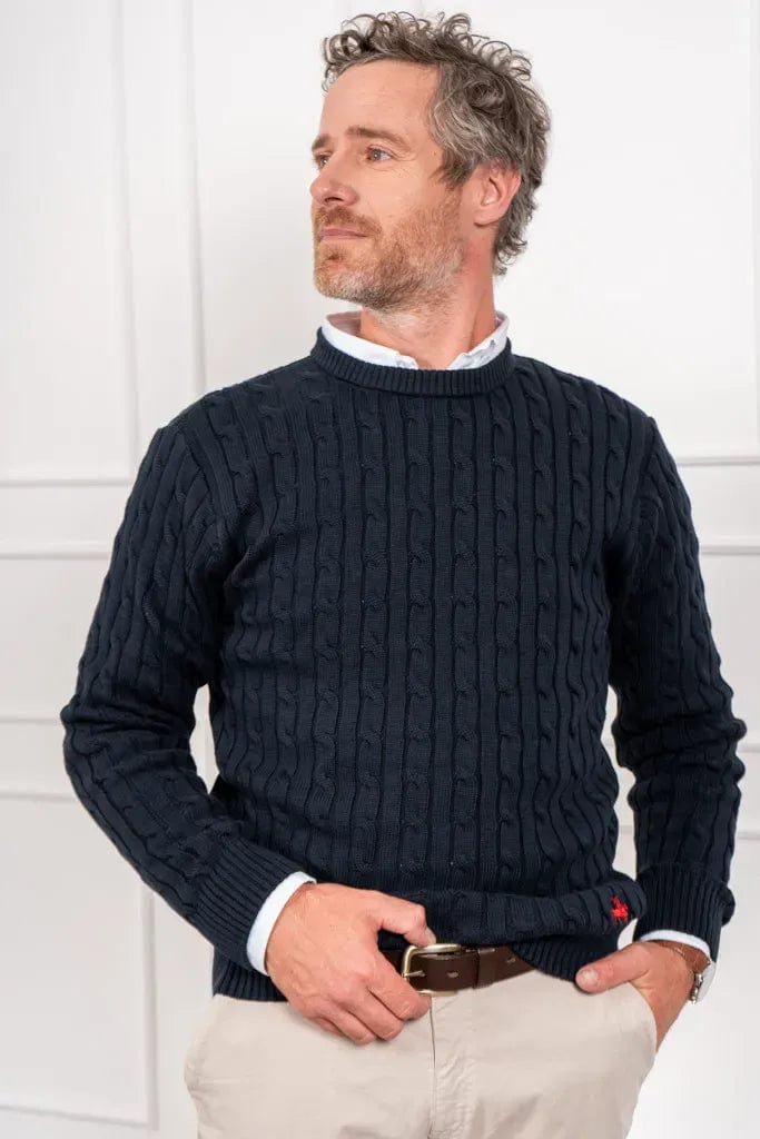 Suéter trenzado cuello redondo Hombre Azul oscuro - imagen 7