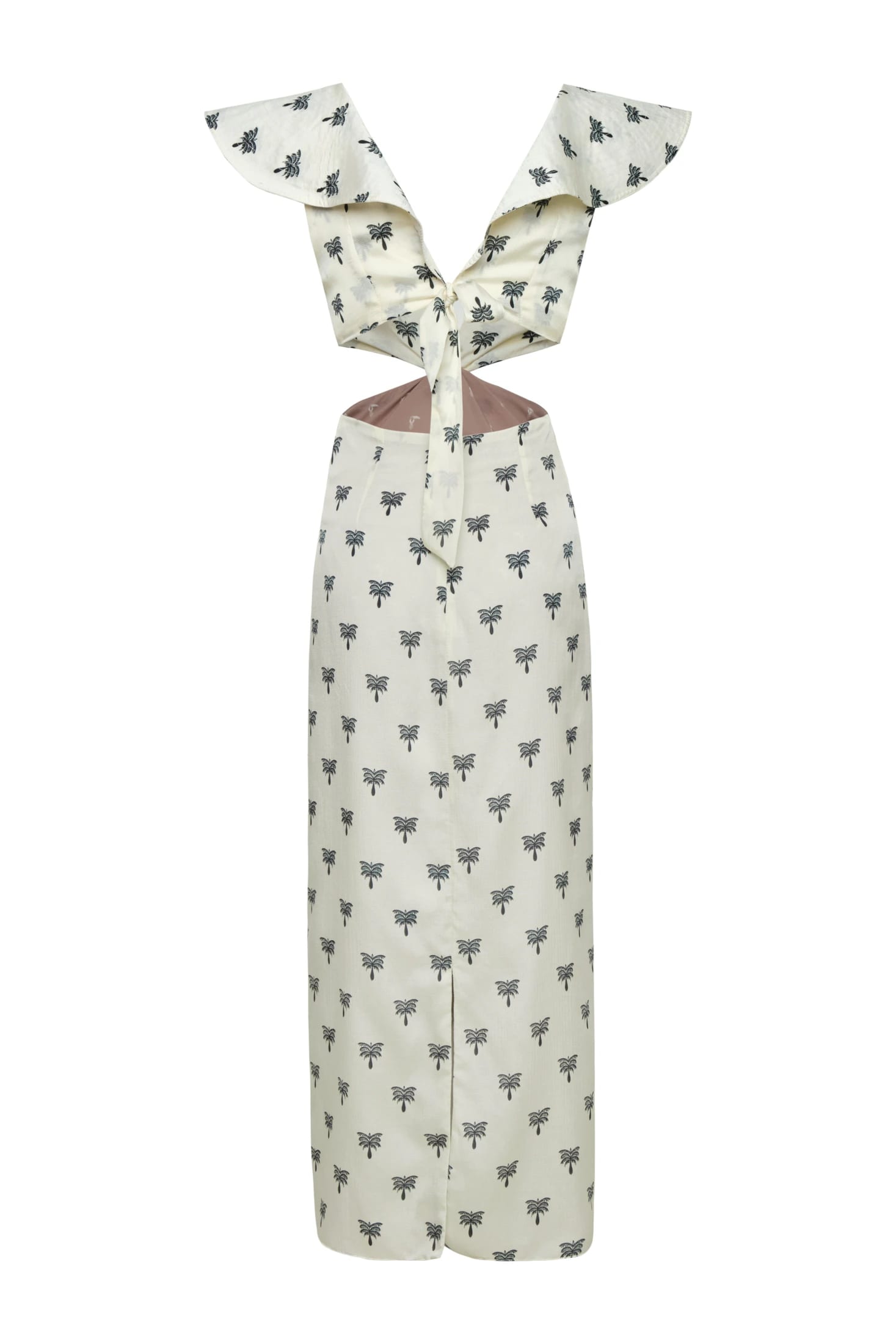 Quetzal Martellato Silk Midi Dress / Ivory - Black Polka Palms - imagen 3